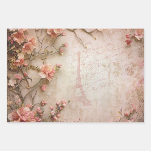 Roze  Rozen ontkoppelingspatroon Inpakpapier Vel (Voorkant)