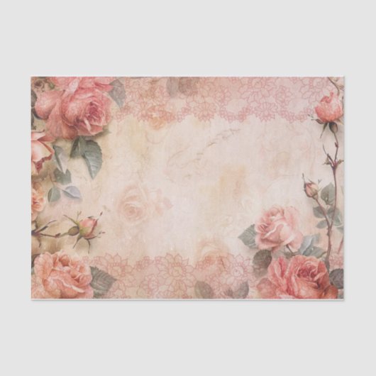 Roze  Rozen ontkoppelingspatroon Tissuepapier (Voorkant)