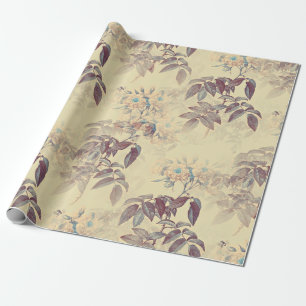 ROZE ROZEN OP ANTIEKE GELE INPAPPERING CADEAUPAPIER