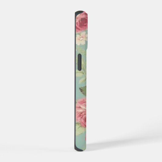 Roze rozen op aqua achtergrond iPhone 15 case (Rechterkant)