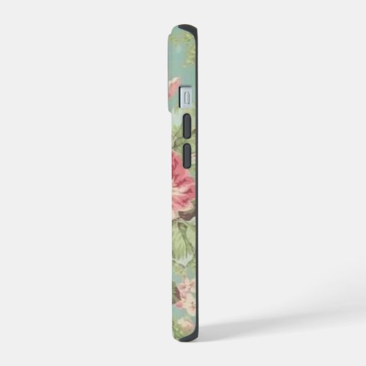 Roze rozen op aqua achtergrond iPhone 15 case (Linkerkant)