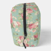 Roze rozen op aqua achtergrond toilettasje (Rechts)