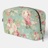 Roze rozen op aqua achtergrond toilettasje (Rechterhoek)