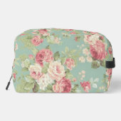 Roze rozen op aqua achtergrond toilettasje (Achterkant)