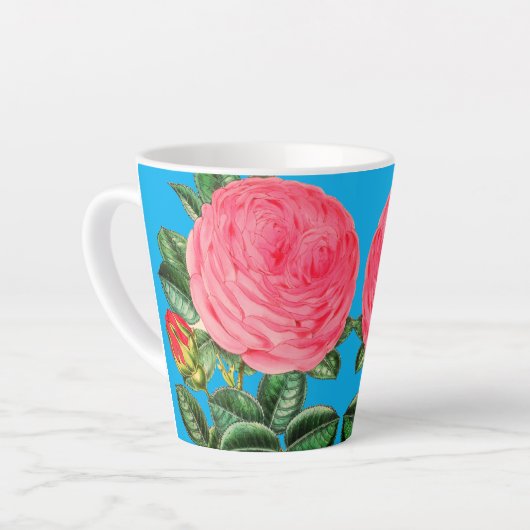 Roze rozen op aqua blauw  latte mok (Linkerhoek)