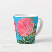 Roze rozen op aqua blauw  latte mok (Rechterhoek)