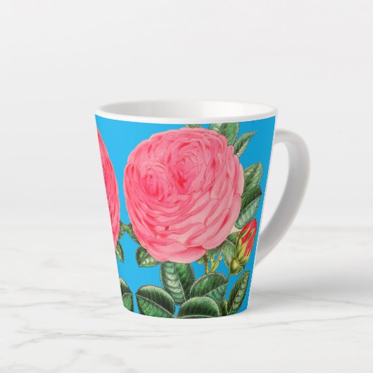 Roze rozen op Aqua Blue Latte Mok (Rechterhoek)