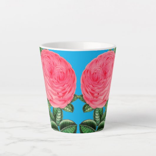 Roze rozen op Aqua Blue Latte Mok (Voorkant)