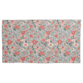 Roze Rozen op Blauw Engels Cottage Kussensloop