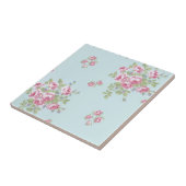 Roze Rozen op Blauw  Land Keramische Tegel Tegeltje (Zijkant)