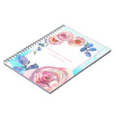 Roze Rozen op Blauwe Aangepaste Naam Notitieboek (Linkerzijde)