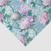 Roze Rozen op Blauwe Achtergrond Glas in lood Effe Tissuepapier (Detail)