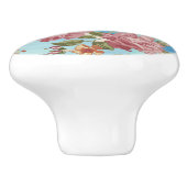 Roze rozen op blauwe achtergrond keramische knop (Zijkant)