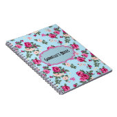 Roze  Rozen op blauwe achtergrond Notitieboek (Rechterzijde)