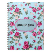 Roze  Rozen op blauwe achtergrond Notitieboek (Voorkant)
