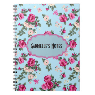 Roze Rozen op blauwe achtergrond Notitieboek