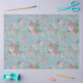 Roze Rozen op blauwe achtergrond Tissuepapier (Craft)