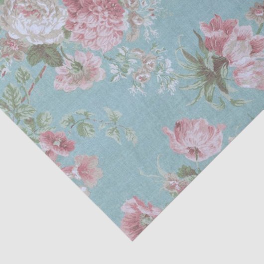 Roze Rozen op blauwe achtergrond Tissuepapier (Detail)