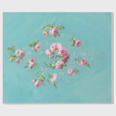  roze rozen op blauwe ontkoppeling cadeaupapier (Vlak)