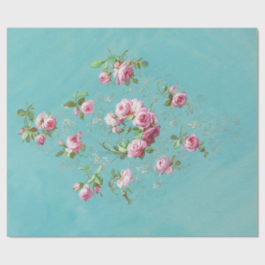  roze rozen op blauwe ontkoppeling cadeaupapier (Vlak)