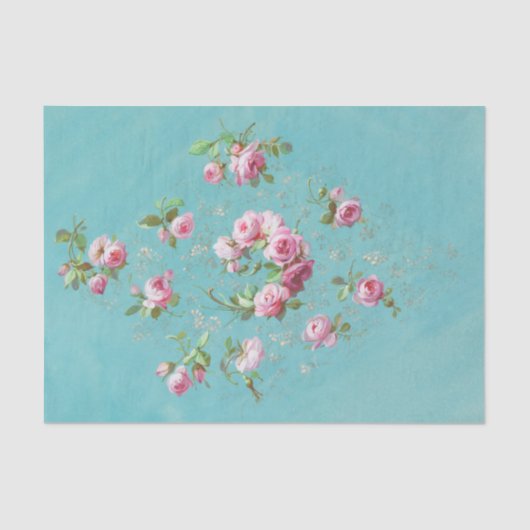 roze rozen op blauwe ontkoppeling tissuepapier (Voorkant)