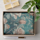 Roze Rozen op Blauwgroen Tissuepapier (Geschenk)