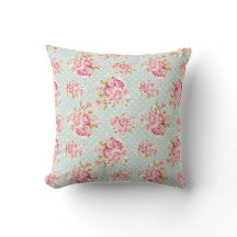 Roze rozen op Blue Polka Dot  Shabby Chic
