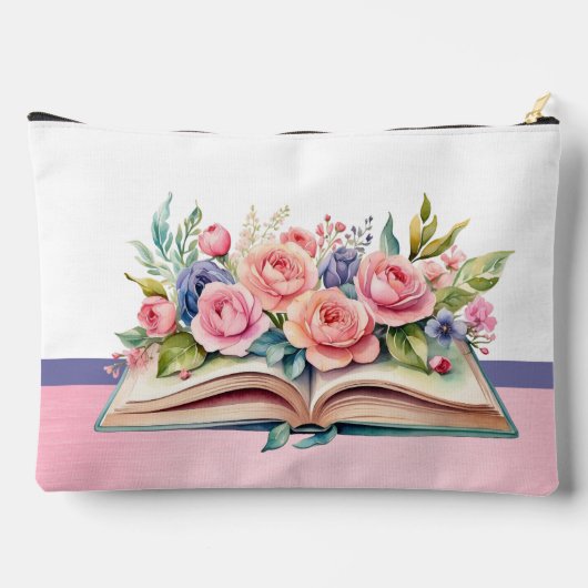 Roze Rozen op Boek Grote Accessoire Etui (Achterkant)