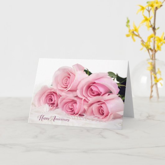 Roze rozen op bont voor jubileum kaart (Gele Bloem)