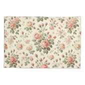 Roze Rozen op Cream  Kussen Hoesje Kussensloop (Achterkant)