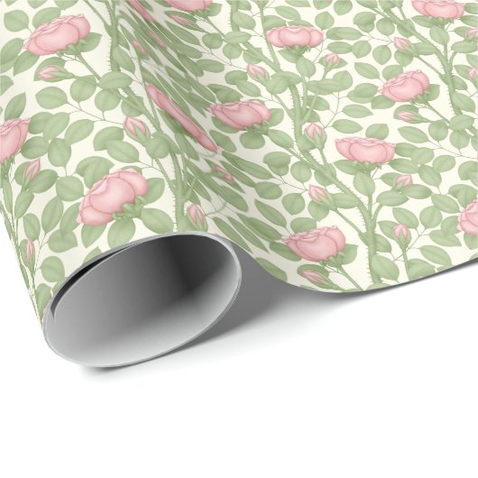 Roze rozen op crème cadeaupapier (Rol Hoek)