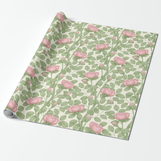 Roze Rozen op Crème (groot) Cadeaupapier (Uitgerold)
