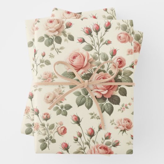 Roze rozen op crème inpakpapier (In situ)