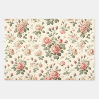 Roze rozen op crème  inpakpapier vel