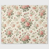 Roze Rozen op Crème  Wrapping Paper Roll Cadeaupapier (Vlak)