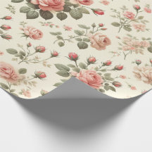 Roze Rozen op Crème  Wrapping Paper Roll