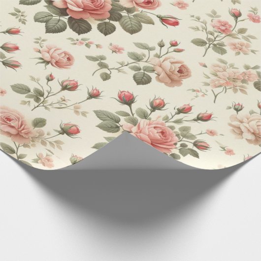 Roze Rozen op Crème  Wrapping Paper Roll Cadeaupapier (Hoek)