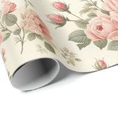 Roze Rozen op Crème  Wrapping Paper Roll Cadeaupapier (Rol Hoek)
