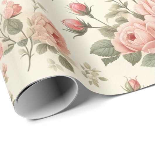 Roze Rozen op Crème  Wrapping Paper Roll Cadeaupapier (Rol Hoek)