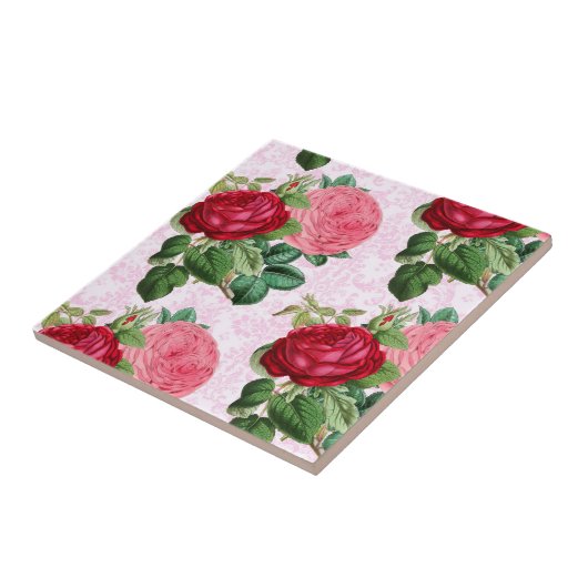  Roze Rozen op Damast Decoratief Tegeltje (Zijkant)