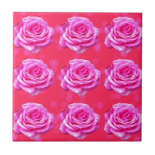 roze rozen op de roze roze roze rok,- tegeltje (Voorkant)