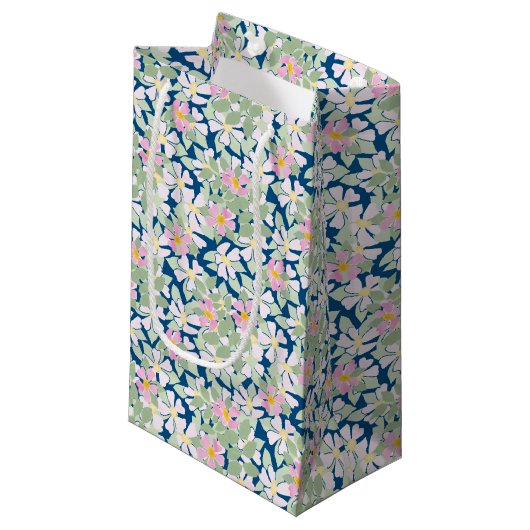 roze Rozen op Deep Blue Small Gift Bag Klein Cadeauzakje (Voorkant Gekanteld)