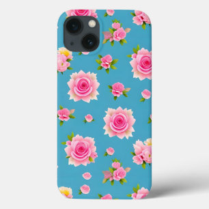 Roze rozen op een blauwe achtergrond Case-Mate iPhone case