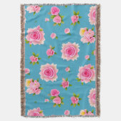 Roze rozen op een blauwe achtergrond deken (Voorkant Verticaal)