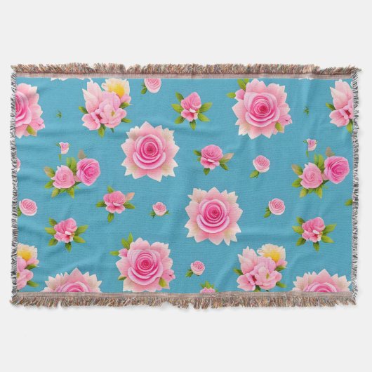 Roze rozen op een blauwe achtergrond deken (Voorkant)