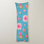 Roze rozen op een blauwe achtergrond lichaamskussen (Achterkant (Verticaal))
