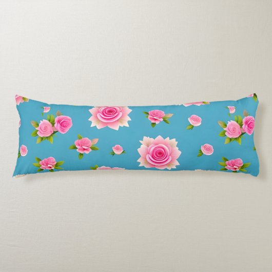 Roze rozen op een blauwe achtergrond lichaamskussen (Voorkant)
