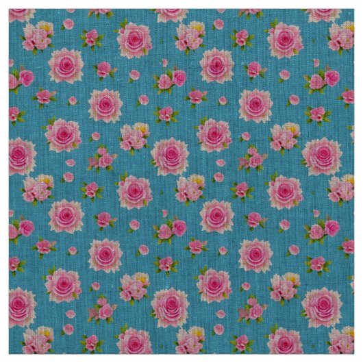 Roze rozen op een blauwe achtergrond stof (Swatch)