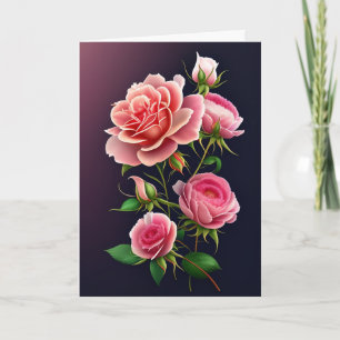 Roze rozen op een verlopende paarse achtergrond Va Kaart