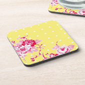 Roze rozen op geel kurk Onderzetter (Linkerzijde)
